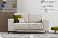 OTTO home 3-Sitzer »OLAND Bouclé, Sofa, B: 224 cm, Skandi-Design« 164 cm, Wellenunterfederung, Skandi-Design, Metallfüße