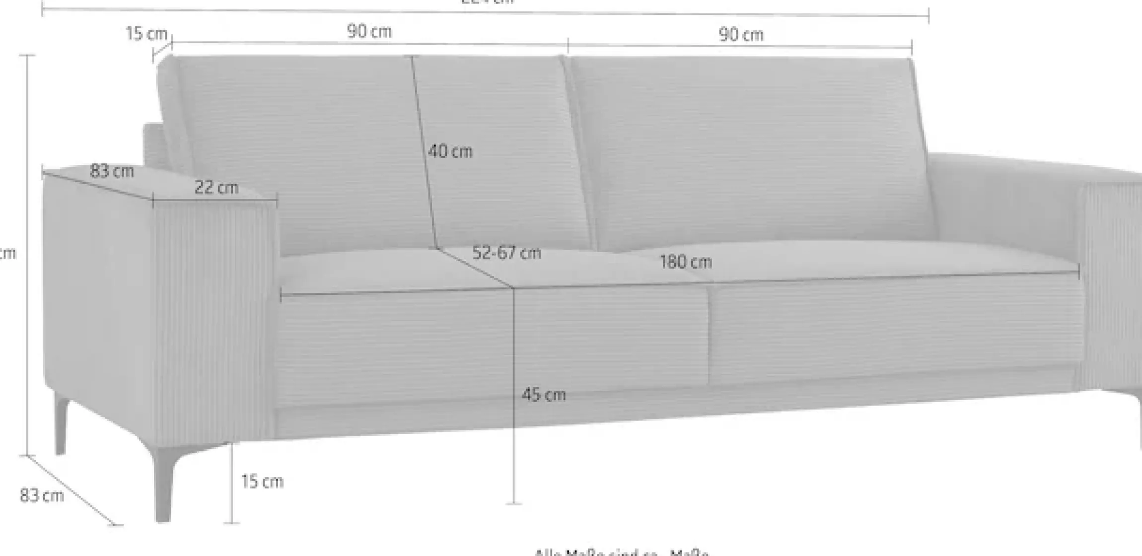 OTTO home 3-Sitzer »OLAND Cord, Sofa, B: 224 cm, Skandi-Design« Struktur, Flachgewebe, Luxus-Microfaser, Boucle