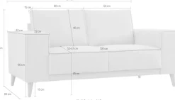 OTTO home 2-Sitzer »Oland Skandi, weicher Chenille-Stoff« 164 cm, Wellenunterfederung, Skandi-Design, Massivholzfüße
