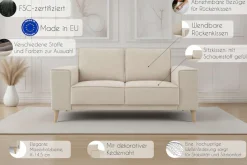 OTTO home 2-Sitzer »Oland Skandi, weicher Chenille-Stoff« 164 cm, Wellenunterfederung, Skandi-Design, Massivholzfüße