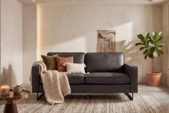 OTTO home 2-Sitzer »Pinto, 166 cm, Cord, Chenille, Lederoptik« mit Keder, schwarze Metallfüße, Wellenunterfederung