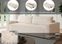 OTTO home 3-Sitzer Schlaffunktion (134/200), Bettkasten, Cord, Unser Tiefpreis