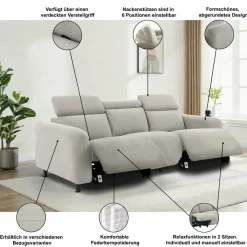 OTTO home 3-Sitzer »SKAANE Lederoptik, 229 cm, manuelle-u. elektrische Relaxfunktion« Relax-Funktion in 2 Sitzen, Kopfteilverstellung, Federkernpolsterung