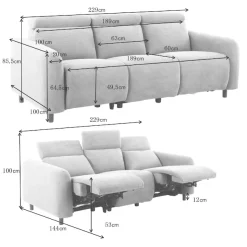 OTTO home 3-Sitzer »SKAANE Struktur-Sofa, 229 cm, manuelle-u. elektrische Relaxfunktion« Relax-Funktion in 2 Sitzen, Kopfteilverstellung, Federkernpolsterung