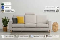 OTTO home 3-Sitzer »Tvinno« im skandinavischen Stil, mit Massivholzfüßen, Breite 217 cm