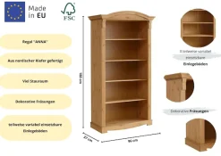 OTTO home Standregal »Anna, Regal, Aktenregal, Bücherregal« B/T/H: 96/37/188 cm,aus massiver Kiefer, Breite 96 cm, mit schönen Details und Fräsungen
