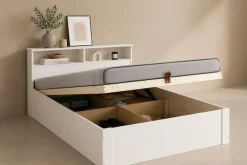 OTTO home Stauraumbett »MAREILLES, Bett, Made in Europe, FSC® zertifiziertes Massivholz« 140x200cm und 180x200cm,Massivholz, Hebemechanismus, Stauraum im Kopfteil und unter dem Bett