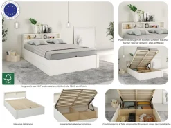 OTTO home Stauraumbett »MAREILLES, Bett, Made in Europe, FSC® zertifiziertes Massivholz« 140x200cm und 180x200cm,Massivholz, Hebemechanismus, Stauraum im Kopfteil und unter dem Bett