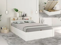 OTTO home Stauraumbett »MAREILLES, Bett, Made in Europe, FSC® zertifiziertes Massivholz« 140x200cm und 180x200cm,Massivholz, Hebemechanismus, Stauraum im Kopfteil und unter dem Bett