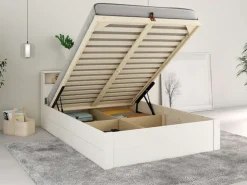 OTTO home Stauraumbett »MAREILLES, Bett, Made in Europe, FSC® zertifiziertes Massivholz« 140x200cm und 180x200cm,Massivholz, Hebemechanismus, Stauraum im Kopfteil und unter dem Bett