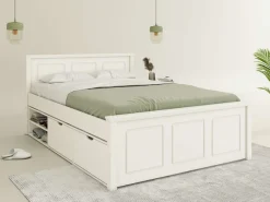 OTTO home Stauraumbett »SVEA – Landhausstil, Massivholz-Kiefer & Lattenrost inklusive« Liegefläche 140x200cm,2 Schubladen + offene Fächer, FSC® zertifiziert, Made in Europe