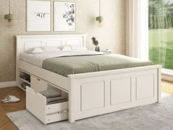 OTTO home Stauraumbett »SVEA – Landhausstil, Massivholz-Kiefer & Lattenrost inklusive« Liegefläche 140x200cm,2 Schubladen + offene Fächer, FSC® zertifiziert, Made in Europe