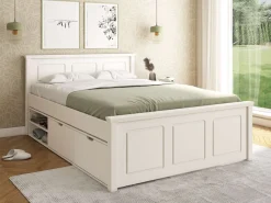 OTTO home Stauraumbett »SVEA – Landhausstil, Massivholz-Kiefer & Lattenrost inklusive« Liegefläche 140x200cm,2 Schubladen + offene Fächer, FSC® zertifiziert, Made in Europe