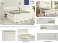 OTTO home Stauraumbett »SVEA – Landhausstil, Massivholz-Kiefer & Lattenrost inklusive« Liegefläche 140x200cm,2 Schubladen + offene Fächer, FSC® zertifiziert, Made in Europe