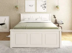 OTTO home Stauraumbett »SVEA – Landhausstil, Massivholz-Kiefer & Lattenrost inklusive« Liegefläche 140x200cm,2 Schubladen + offene Fächer, FSC® zertifiziert, Made in Europe