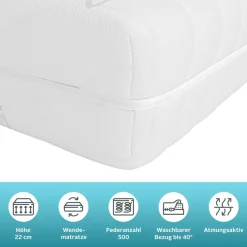 OTTO home Taschenfederkernmatratze »NEUHEIT: Lasse, 7 Zonen Matratze 90x200, 140x200 cm, langlebige Qual.« 22 cm hoch 500 Federn 1 Stk. tlg. Matratze H2, H3 & H4, atmungsaktiv,Hausstauballergiker geeignet