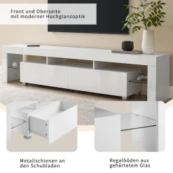 OTTO home TV-Board »Cassy« Hochglanz-Fronten, viel Stauraum und Metallschienen, Breite 200 cm