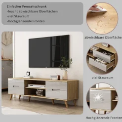 OTTO home TV-Board »Lund« glänzende Fronten, Kabeldurchführung, helles Holzdekor, Breite 160 cm