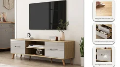 OTTO home TV-Board »Lund« glänzende Fronten, Kabeldurchführung, helles Holzdekor, Breite 160 cm