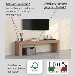 OTTO home TV-Brücke »CHRONOS Breite 180 cm, mit eine 10 cm dicken stabilen folding Platte« 1 Stk. tlg. TV-Board, Medienbrücke, TV-Aufsatz 'Made in Italy'