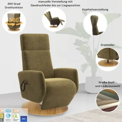 OTTO home TV-Sessel »Rochelle, inkl. Kopfteilverstellung & 360° Drehfunktion« 1 Stk. tlg. TV-Sessel mit Drehfunktion 360 Grad