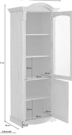 OTTO home Vitrine »Anna« Gesamtmaße (B/T/H): ca. 66/46/188 cm,mit Glastür, Höhe 188 cm, Massivholz, mit Zierfräsungen, FSC®