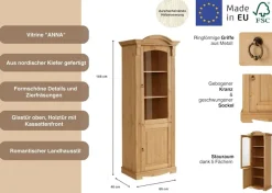 OTTO home Vitrine »Anna« Gesamtmaße (B/T/H): ca. 66/46/188 cm,mit Glastür, Höhe 188 cm, Massivholz, mit Zierfräsungen, FSC®
