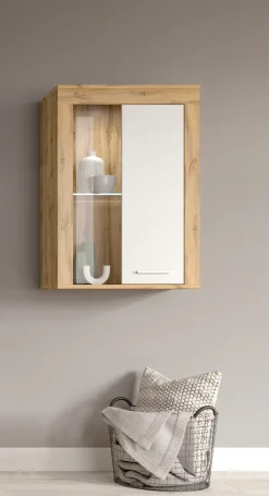 OTTO home Vitrine »AOSTA, Breite 60 cm, stehend / hängend, 1 Tür, 1 Glasboden« in verschiedenen Farbausführungen, individuell kombinierbar,Türanschlag wechselbar, Hängevitrine, Standvitrine, Kommode, Anrichte