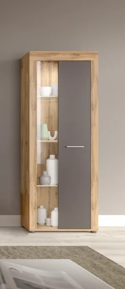 OTTO home Vitrine »AOSTA, Höhe 159 cm, 1 Tür (li/re), 2 Glasböden, 4 Fächer« in verschiedenen Farbausführungen, individuell kombinierbar,Standvitrine, Glasvitrine, Showcase, Vitrinenschrank, Wohnzimmer