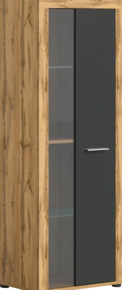 OTTO home Vitrine »AOSTA, Höhe 159 cm, 1 Tür (li/re), 2 Glasböden, 4 Fächer« in verschiedenen Farbausführungen, individuell kombinierbar,Standvitrine, Glasvitrine, Showcase, Vitrinenschrank, Wohnzimmer