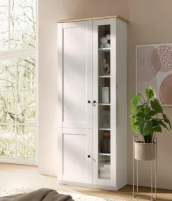 OTTO home Vitrine »Brest, Standvitrine im Landhausstil, Glasvitrine, Vitrinenschrank« schwarze Metallgriffe, ausreichend Stauraum, Glastür, 203 cm hoch