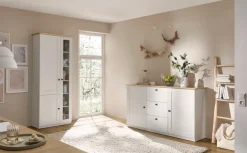 OTTO home Vitrine »Brest, Standvitrine im Landhausstil, Glasvitrine, Vitrinenschrank« schwarze Metallgriffe, ausreichend Stauraum, Glastür, 203 cm hoch