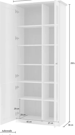 OTTO home Vitrine »Brest, Standvitrine im Landhausstil, Glasvitrine, Vitrinenschrank« schwarze Metallgriffe, ausreichend Stauraum, Glastür, 203 cm hoch