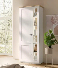 OTTO home Vitrine »Brest, Standvitrine im Landhausstil, Glasvitrine, Vitrinenschrank« schwarze Metallgriffe, ausreichend Stauraum, Glastür, 203 cm hoch