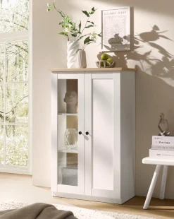 OTTO home Vitrine »Brest, Standvitrine im Landhausstil, Glasvitrine, Vitrinenschrank« schwarze Metallgriffe, ausreichend Stauraum, Glastür, 123 cm hoch