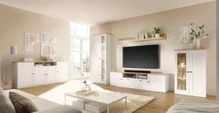OTTO home Vitrine »Brest, Standvitrine im Landhausstil, Glasvitrine, Vitrinenschrank« schwarze Metallgriffe, ausreichend Stauraum, Glastür, 123 cm hoch