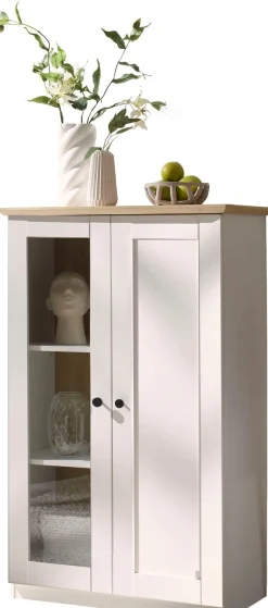 OTTO home Vitrine »Brest, Standvitrine im Landhausstil, Glasvitrine, Vitrinenschrank« schwarze Metallgriffe, ausreichend Stauraum, Glastür, 123 cm hoch