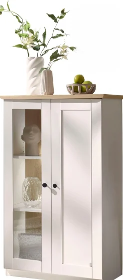 OTTO home Vitrine »Brest, Standvitrine im Landhausstil, Glasvitrine, Vitrinenschrank« schwarze Metallgriffe, ausreichend Stauraum, Glastür, 123 cm hoch