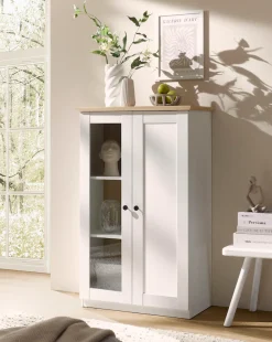 OTTO home Vitrine »Brest, Standvitrine im Landhausstil, Glasvitrine, Vitrinenschrank« schwarze Metallgriffe, ausreichend Stauraum, Glastür, 123 cm hoch