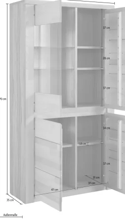 OTTO home Vitrine »Burani, Einlegeböden variabel einteilbar« B/T/H: 90/170/35, grifflose Optik