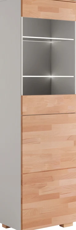 OTTO home Vitrine »CITRA75,5 Fächer,3 verstallbare Einlegeboden, viel Stauraum, Grifflos« B/T/H:55/35/185cm, teilmassiv Kernbuche/grau, Tür R/L, pust to open