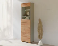 OTTO home Vitrine »CITRA75,5 Fächer,3 verstallbare Einlegeboden, viel Stauraum, Grifflos« B/T/H:55/35/185cm, teilmassiv Kernbuche/grau, Tür R/L, pust to open