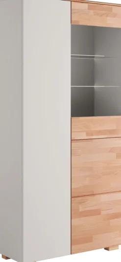 OTTO home Vitrine »CITRA70,viel Stauraum, Wohnzimmer,Tür mit Glaseinsatz, Trendfarbe Grau« B/T/H:90/35/185cm, Kernbuche teilmassiv, push to open Türen, 10Fächer