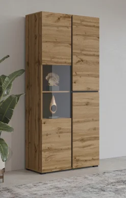 OTTO home Vitrine »Cross, Höhe 183,5 cm, moderne grifflose Standvitrine mit 3 Türen« Hochschrank mit viel Stauraum, Glastür und verstellbaren Einlegeböden