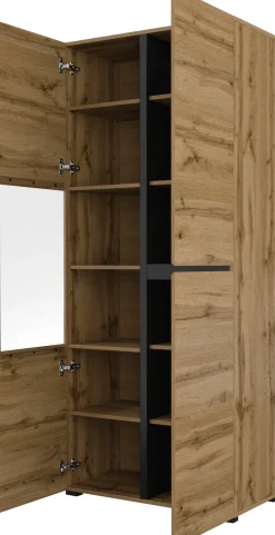 OTTO home Vitrine »Cross, Höhe 183,5 cm, moderne grifflose Standvitrine mit 3 Türen« Hochschrank mit viel Stauraum, Glastür und verstellbaren Einlegeböden
