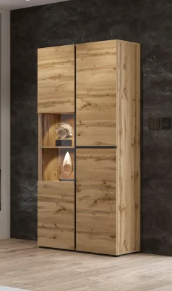 OTTO home Vitrine »Cross, Höhe 183,5 cm, moderne grifflose Standvitrine mit 3 Türen« Hochschrank mit viel Stauraum, Glastür und verstellbaren Einlegeböden