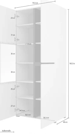 OTTO home Vitrine »Cross, Höhe 183,5 cm, moderne grifflose Standvitrine mit 3 Türen« Hochschrank mit viel Stauraum, Glastür und verstellbaren Einlegeböden
