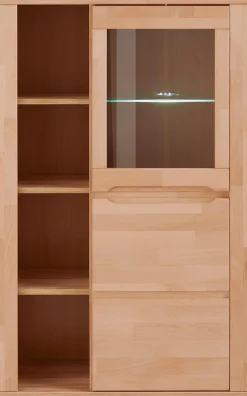 OTTO home Vitrine »DENIS80,B/T/H:90/40/145cm, Front massivhozl, geölt, Stauraumvitrine« 1 Tür mit Glaseinsatz, Einlegeboden versetzbar, 4 offene Fächer