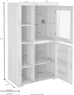OTTO home Vitrine »DENIS80,B/T/H:90/40/145cm, Front massivhozl, geölt, Stauraumvitrine« 1 Tür mit Glaseinsatz, Einlegeboden versetzbar, 4 offene Fächer