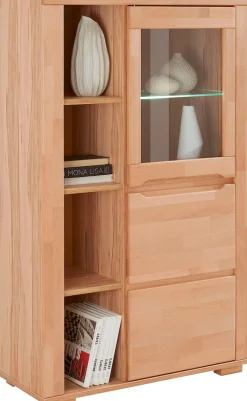 OTTO home Vitrine »DENIS80,B/T/H:90/40/145cm, Front massivhozl, geölt, Stauraumvitrine« 1 Tür mit Glaseinsatz, Einlegeboden versetzbar, 4 offene Fächer